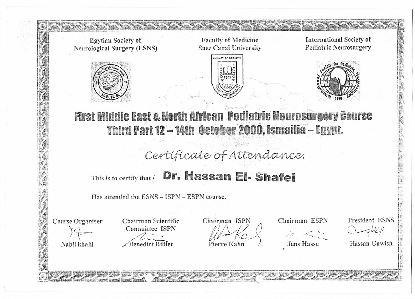 1st middle east & N.African Ped. Course 12-14 Oct. 2000