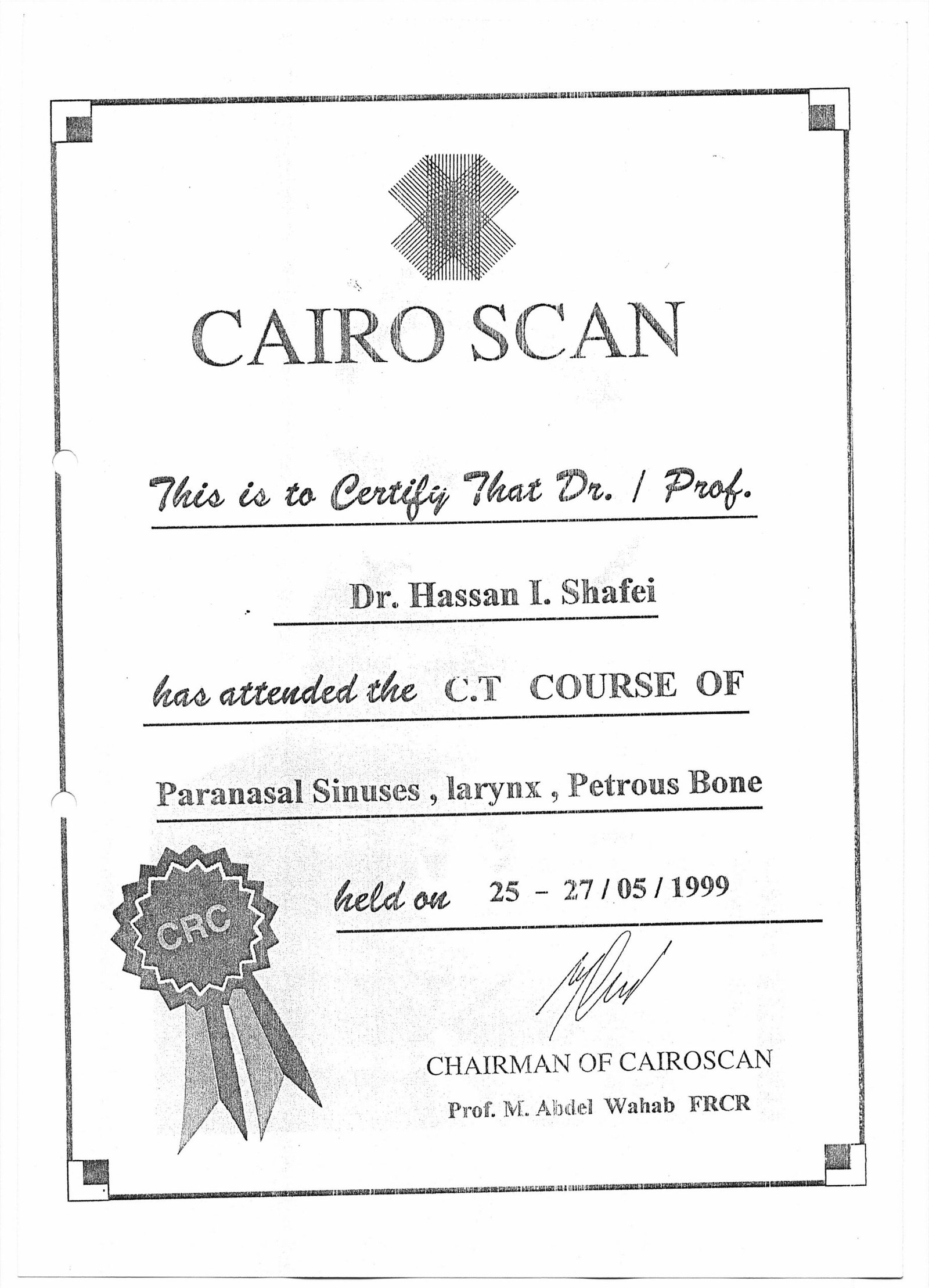 CT ENT at CRC 25-27 May 1999
