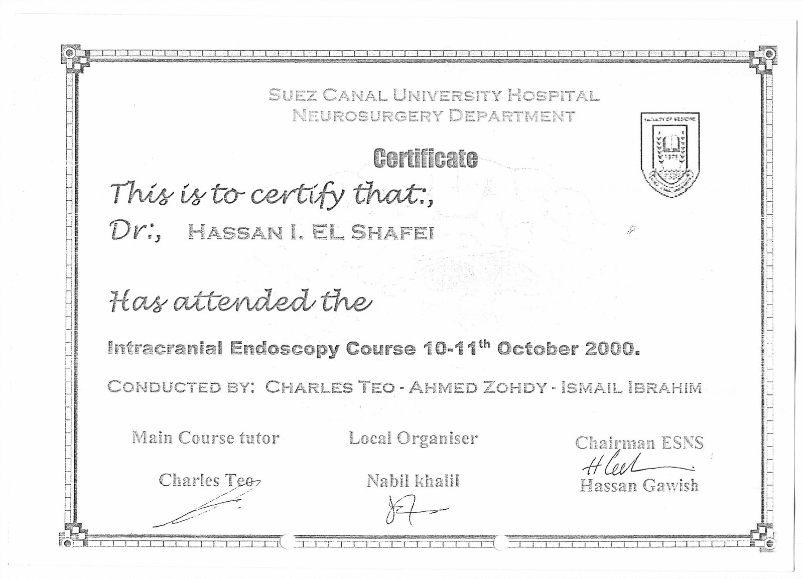 Suez Canal Uni. Endoscopy Course 10-11 Oct. 2000