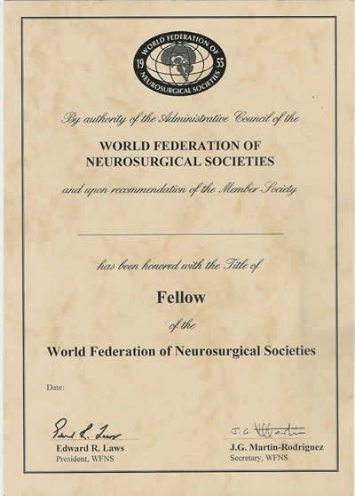 WFNS certificate of fellowship